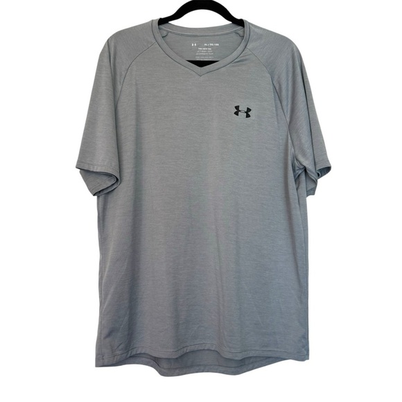 Under Armour The Tech Tee HeatGear Gray & Black V-Neck Shirt - Picture 2 of 4